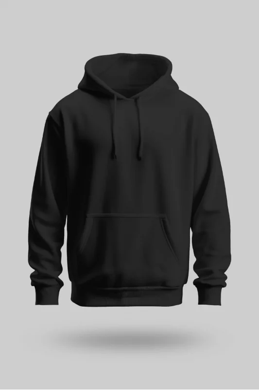 Siyah 2 İplik İnce Kumaş Unisex Kapşonlu Sweatshirt