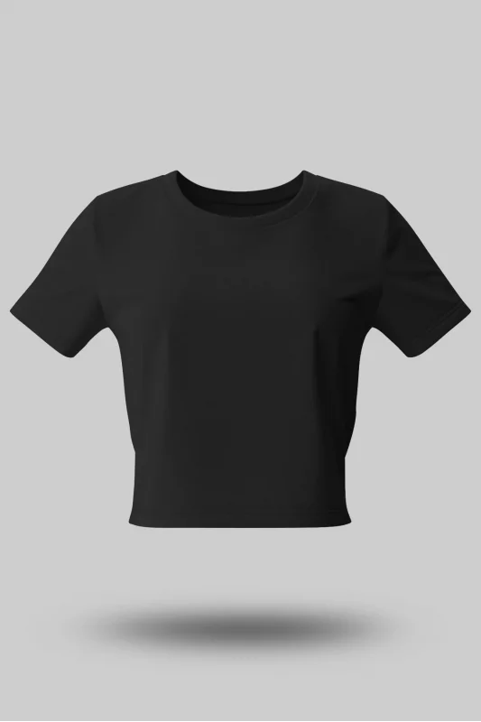 Siyah Kadın Crop Basic Tişört