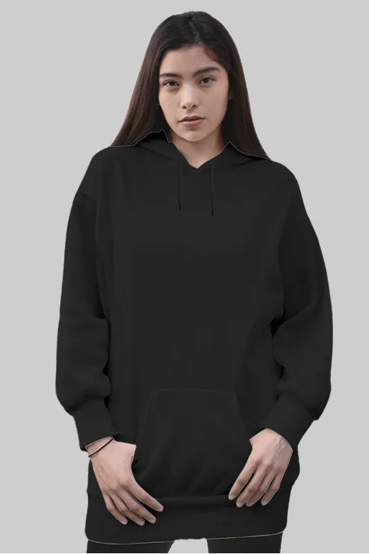 Siyah Kadın Uzun Hoodie Kapüşonlu Sweatshirt