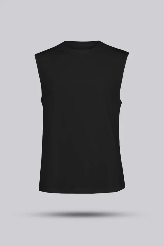 Siyah Kesik Kol Unisex Tişört