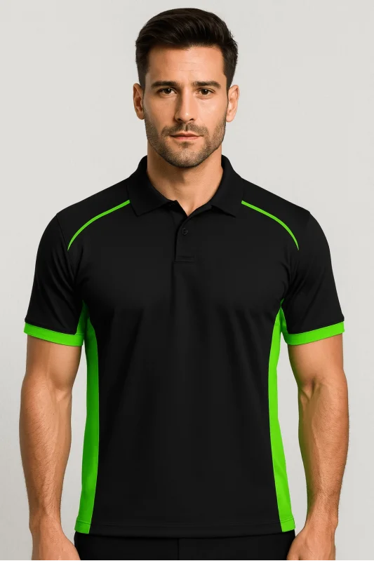 Siyah LACOSTE Polo Yaka Tişört Fıstık Yeşili Yakalı PARÇALI MODEL