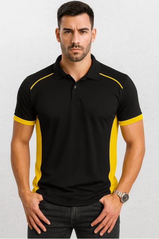 Siyah LACOSTE Polo Yaka Tişört Sarı Yakalı PARÇALI MODEL