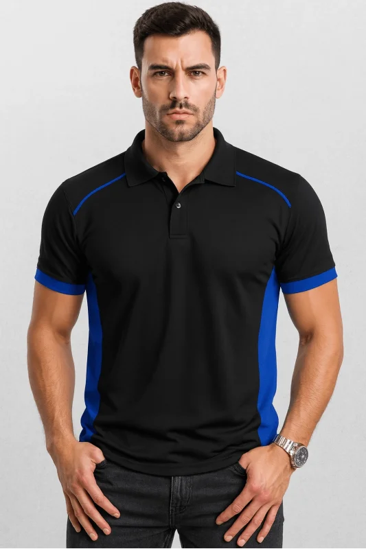 Siyah LACOSTE Polo Yaka Tişört SAX Yakalı PARÇALI MODEL