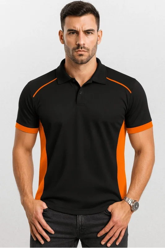 Siyah LACOSTE Polo Yaka Tişört Turuncu Yakalı PARÇALI MODEL