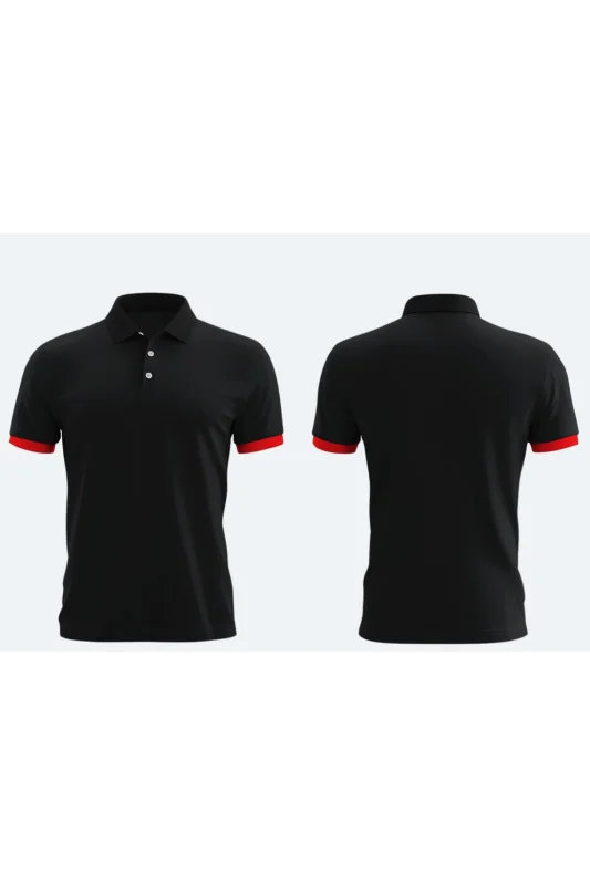 Siyah POLO YAKA Sadece Kol Ucu Kırmızı