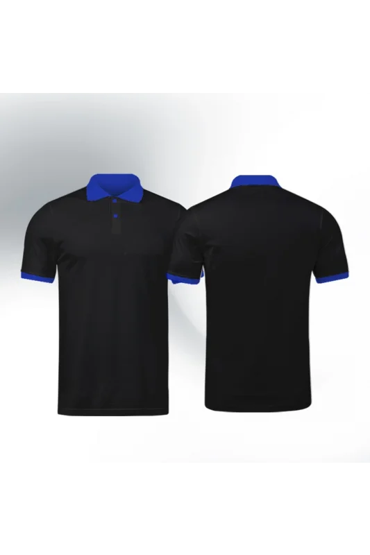 Siyah Polo Yaka Tişört SAX Yakalı Çift Renkli