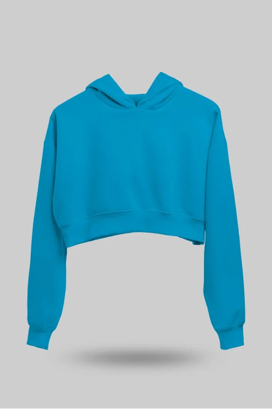 Turkuaz Kadın Crop Hoodie Kapüşonlu Sweatshirt
