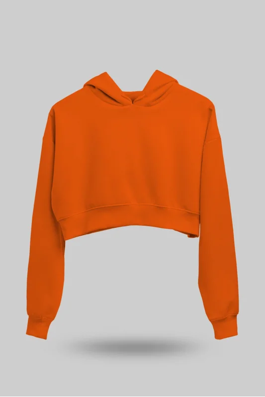 Turuncu Kadın Crop Hoodie Kapüşonlu Sweatshirt