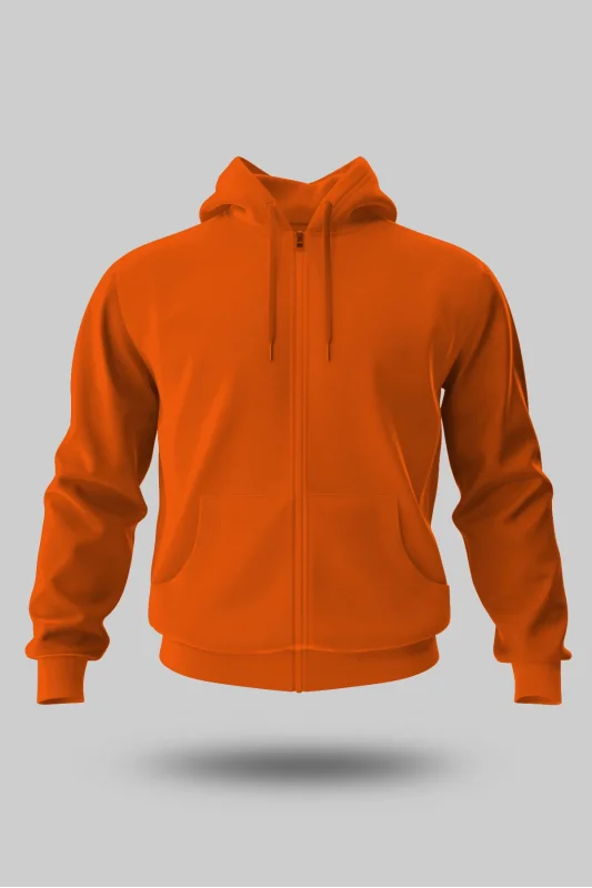 TURUNCU KAPÜŞONLU FERMUARLI SWEATSHİRT