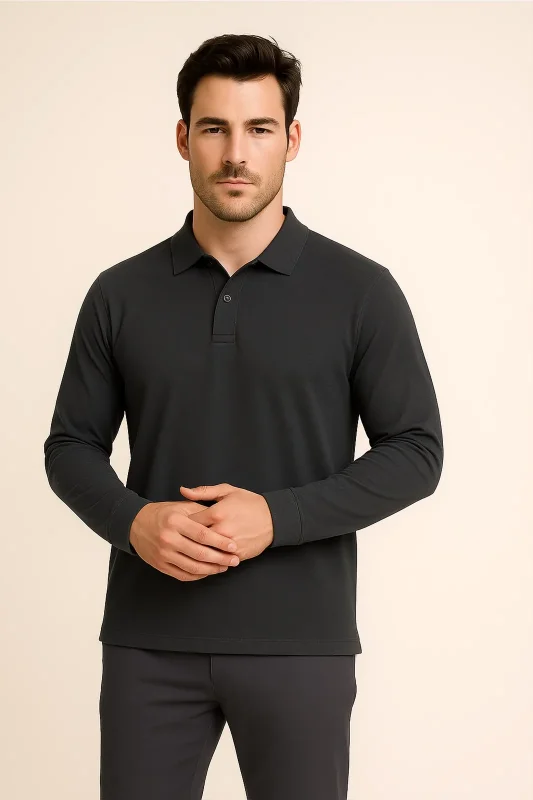 Unisex Füme Uzun Kol Polo Yaka T-Shirt