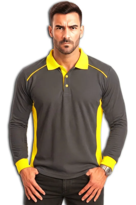 Uzun Kol Füme LACOSTE Polo Yaka Tişört Sarı PARÇALI MODEL
