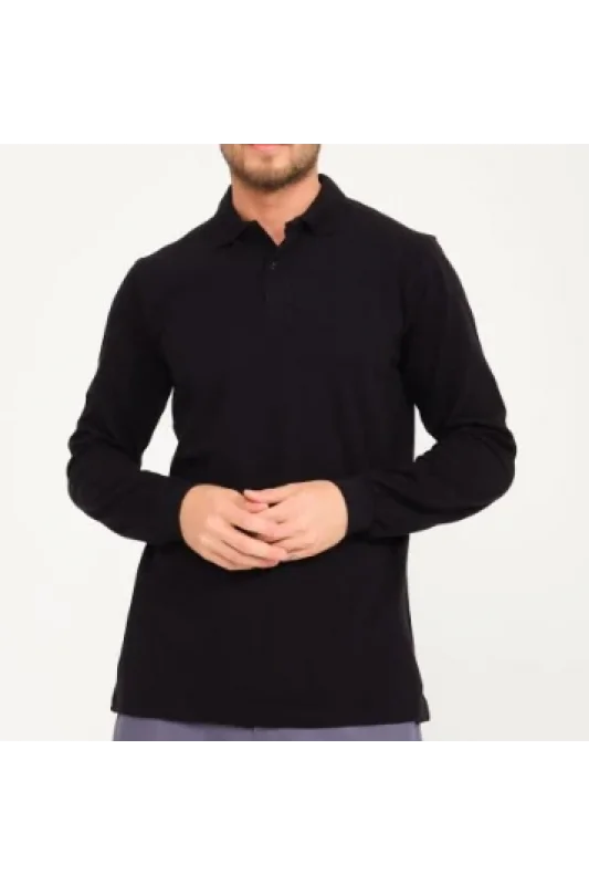 UZUN KOL POLO YAKA TİŞÖRT SİYAH