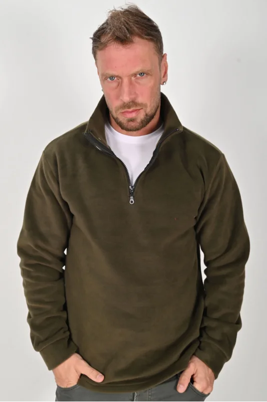 Yarım Fermuarlı Kışlık Polar Mont HAKİ YEŞİL