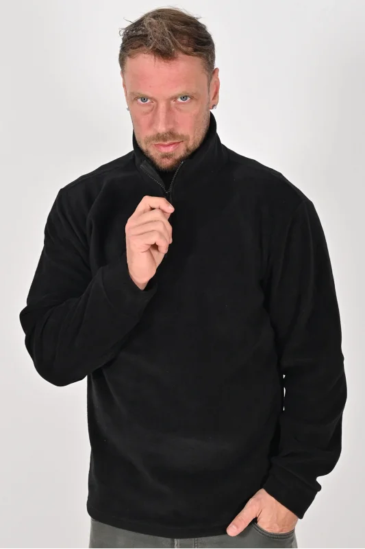 Yarım Fermuarlı Kışlık Polar Mont SİYAH