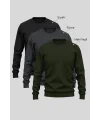 3lü Sweatshirt Siyah/Füme/Haki Yeşil