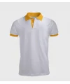 Beyaz Polo Yaka T-Shirt Sarı Yakalı Çift Renkli