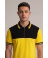 Velocity Model Fermuarlı Polo Yaka Tişört Sarı Siyah