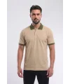 Bej Polo Yaka T-Shirt Haki Yakalı Çift Renkli
