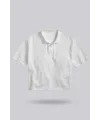 Beyaz Kadın Crop Polo Yaka Tişört