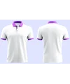 Beyaz Polo Yaka T-Shirt Kol Ucu ve Lila