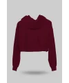 Bordo Kadın Crop Hoodie Kapüşonlu Sweatshirt