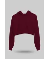 Bordo Kadın Crop Hoodie Kapüşonlu Sweatshirt