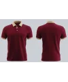 Bordo Polo Yaka T-Shirt bej Yaka ve Kol Bandı