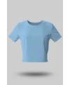 Buz Mavisi Kadın Crop Basic Tişört