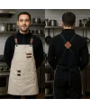 Deri Askılı Bej Kumaş Barista - Şef Önlüğü – Unisex, Cepli