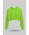 Fıstık Yeşili Kadın Crop Hoodie Kapüşonlu Sweatshirt