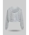 Gri Kadın Crop Hoodie Kapüşonlu Sweatshirt