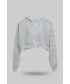 Gri Kadın Crop Hoodie Kapüşonlu Sweatshirt