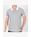 Gri Polo Yaka T-Shirt Beyaz Yakalı Çift Renkli