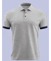 Gri Polo Yaka T-Shirt Kol Ucu Koyu Lacivert