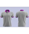 Gri Polo Yaka T-Shirt Mor yakalı