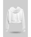 Beyaz Kadın Crop Hoodie Kapüşonlu Sweatshirt