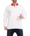 Kışlık Beyaz Çift Renkli Polo Yaka Sweatshirt Kırmızı Yakalı