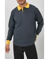 Kışlık Füme Polo Yaka Sweatshirt Sarı Yakalı