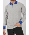 Kışlık Gri Çift Renkli Polo Yaka Sweatshirt Sax Yakalı