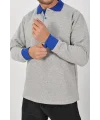 Kışlık Gri Çift Renkli Polo Yaka Sweatshirt Sax Yakalı