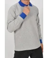 Kışlık Gri Çift Renkli Polo Yaka Sweatshirt Sax Yakalı