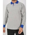 Kışlık Gri Çift Renkli Polo Yaka Sweatshirt Sax Yakalı