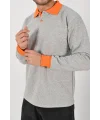 Kışlık Gri Çift Renkli Polo Yaka Sweatshirt Turuncu Yakalı
