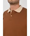 Kışlık Kahverengi Çift Renkli Polo Yaka Sweatshirt Bej Camel Yakalı