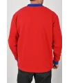 Kışlık Kırmızı Çift Renkli Polo Yaka Sweatshirt Sax Yakalı