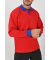 Kışlık Kırmızı Çift Renkli Polo Yaka Sweatshirt Sax Yakalı