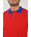 Kışlık Kırmızı Çift Renkli Polo Yaka Sweatshirt Sax Yakalı