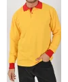 Kışlık Sarı Polo Yaka Sweatshirt Kırmızı Yakalı