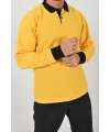Kışlık Sarı Polo Yaka Sweatshirt Siyah Yakalı