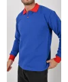 Kışlık Sax Polo Yaka Sweatshirt Kırmızı Yakalı